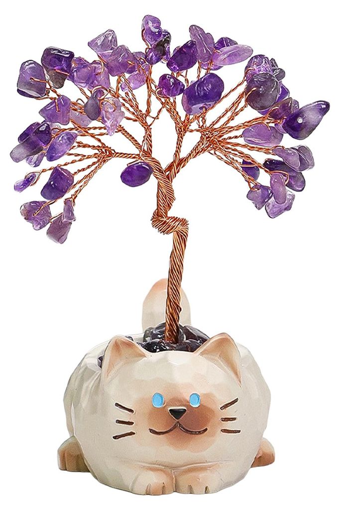 Kleiner Geldbaum aus künstlichen Kristallen mit Cartoon-Tiertopf, handgefertigt aus Kupferdraht, Feng-Shui-Ornament für Zuhause, Büro oder Schre...