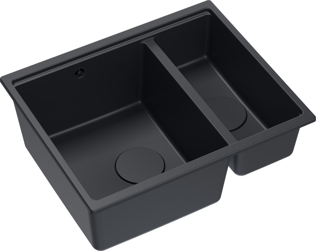 QUADRON Spülbecken 1,5-Becken Spüle | Größe: 55,5 x 46 x 22 cm | LOGAN 150 | Küchenspüle Granitspüle aus GraniteQ mit Siphon | Carbon + Stahl