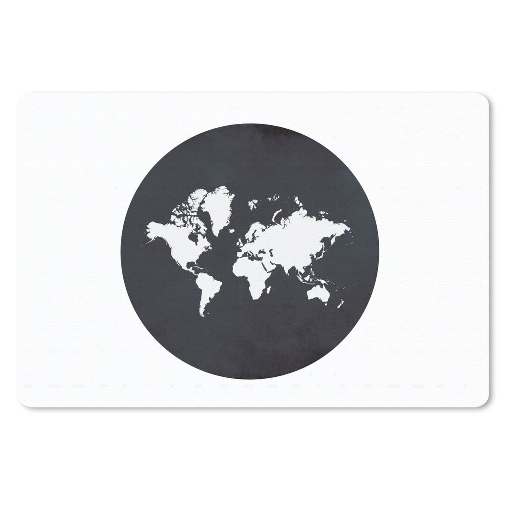 MuchoWow Mauspad Mousepad Weltkarte - Schwarz und weiß - Kreis 27x18 cm - Mousepads - Maus Mat - Pad - Mausunterlage - Büroartikel - Desk Matten