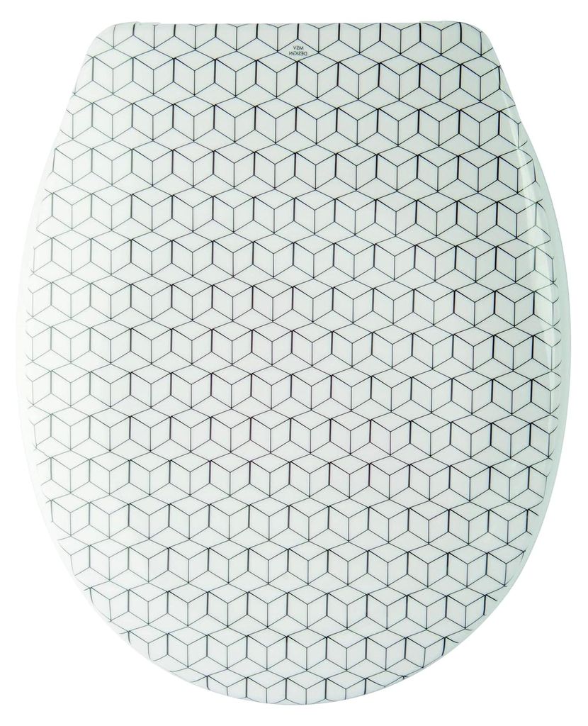 Toilettensitz mit Absenkautomatik, Fast Fix/Schnellbefestigung, Befestigung mit Knopfdruck, Klobrille "Mosaik" Beige, Weiß