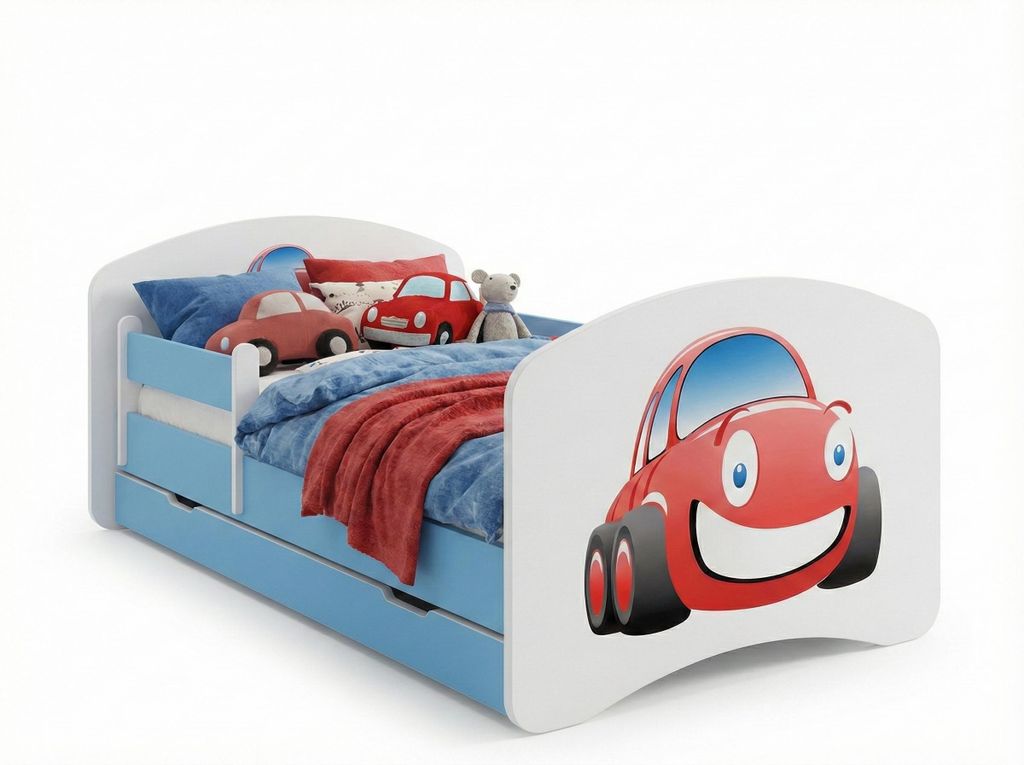 Happy Babies Kinderbett - Mit Matratze & Schublade und Rausfallschutz, 80x160, Mädchen Kinderbetten & Jugendbett Jungen Kids Bed
