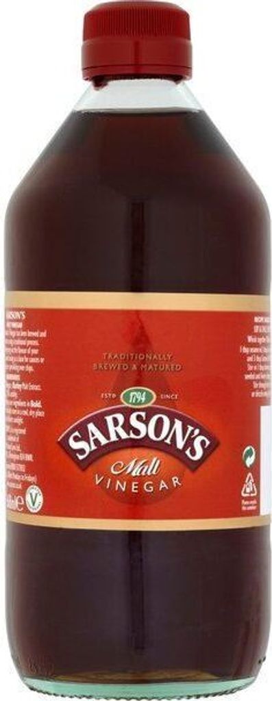 A bottle of Sarson's Malt Vinegar.