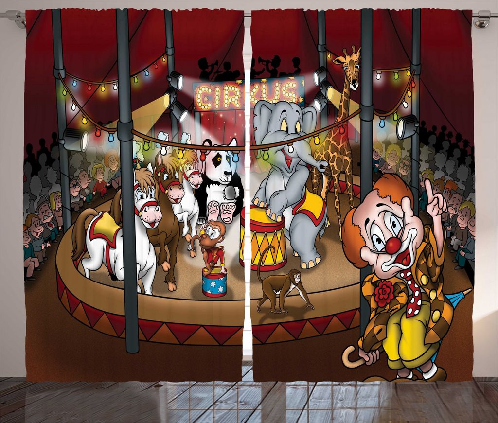 ABAKUHAUS Karikatur Rustikaler Gardine, Circus Show Pferde, Schlafzimmer Kräuselband Vorhang mit Schlaufen und Haken, 280 x 245 cm, Mehrfarbig