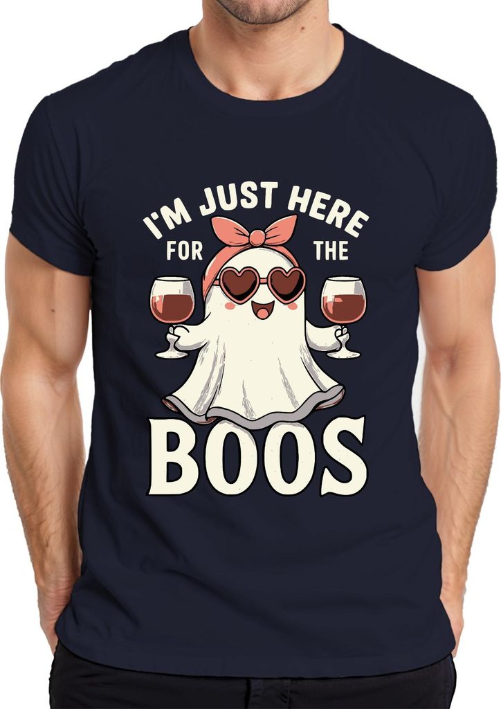 I'm Just Here for the Boos Halloween Geist Wein Party Geschenk Lustig Herren T-Shirt, Navy, L