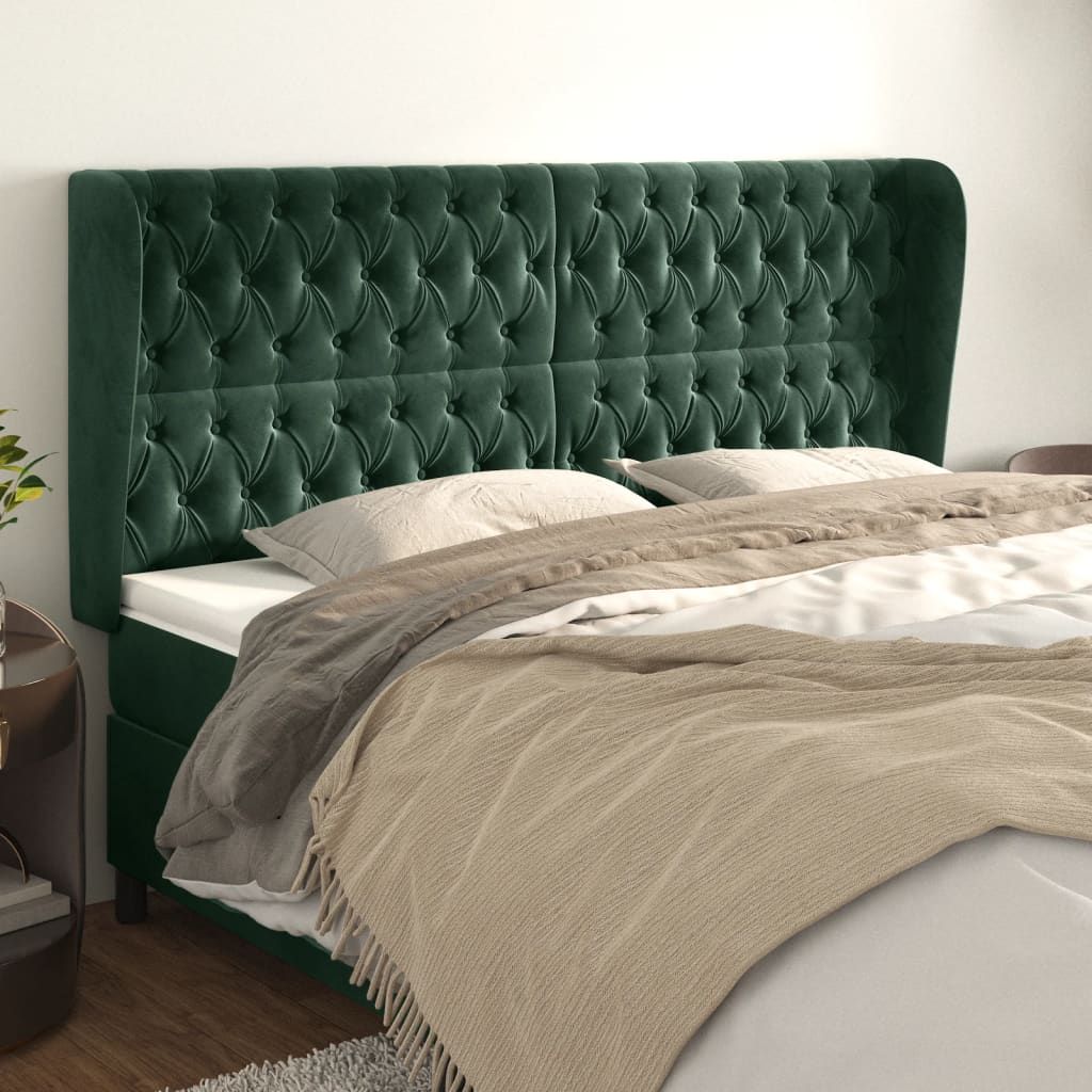 Cloris Designermöbel Kopfteil mit Ohren Dunkelgrün 203x23x118/128 cm Samt 2024 Neu