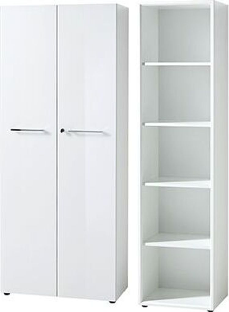 Büro Aktenschrank & Regal Set MONTERO-01 weiß mit Glasfronten und Glasauflage BxHxT ca. 130x196x37cm