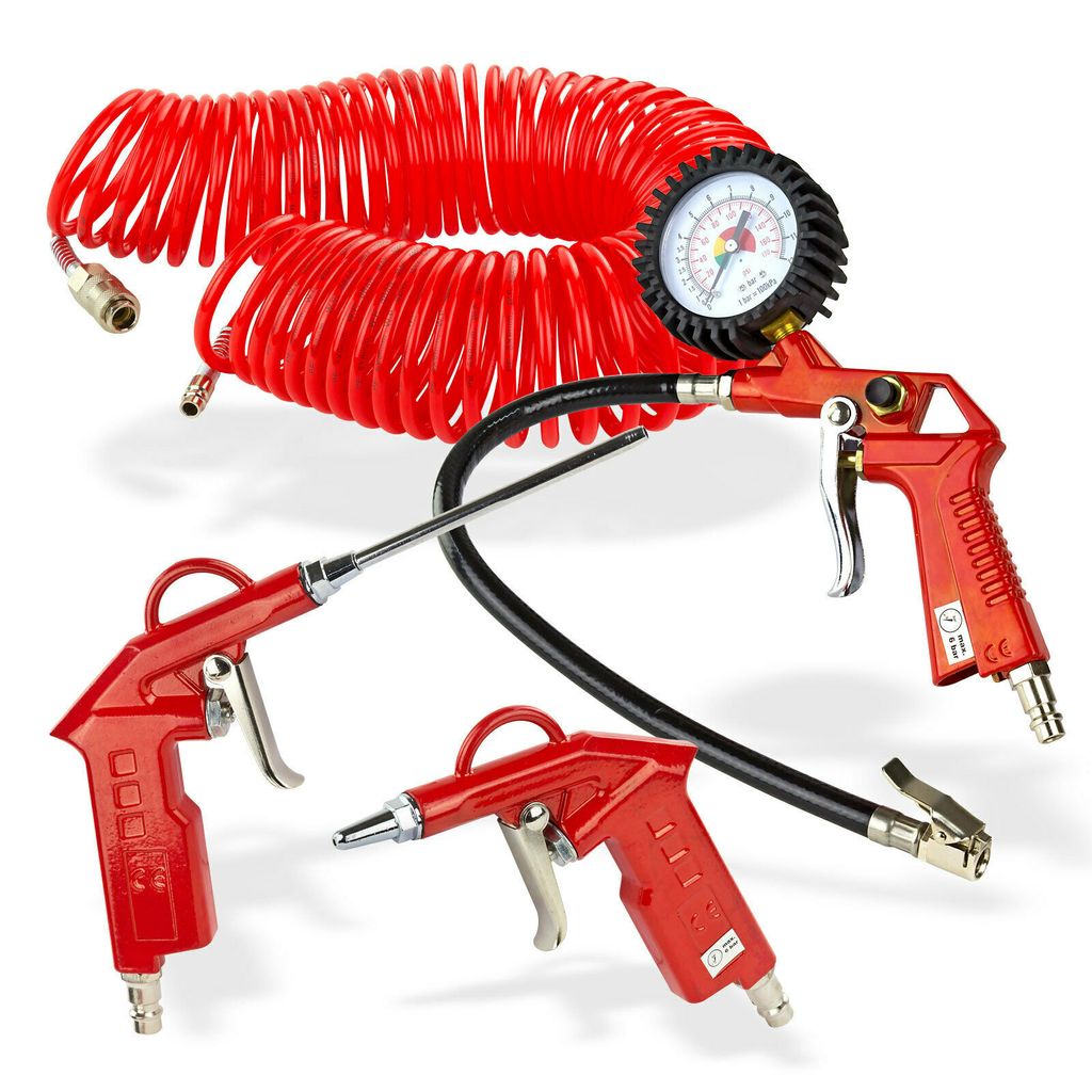 Druckluft Set Kompressor Zubehör 4tlg. Reifenfüller Ausblaspistole Schlauch