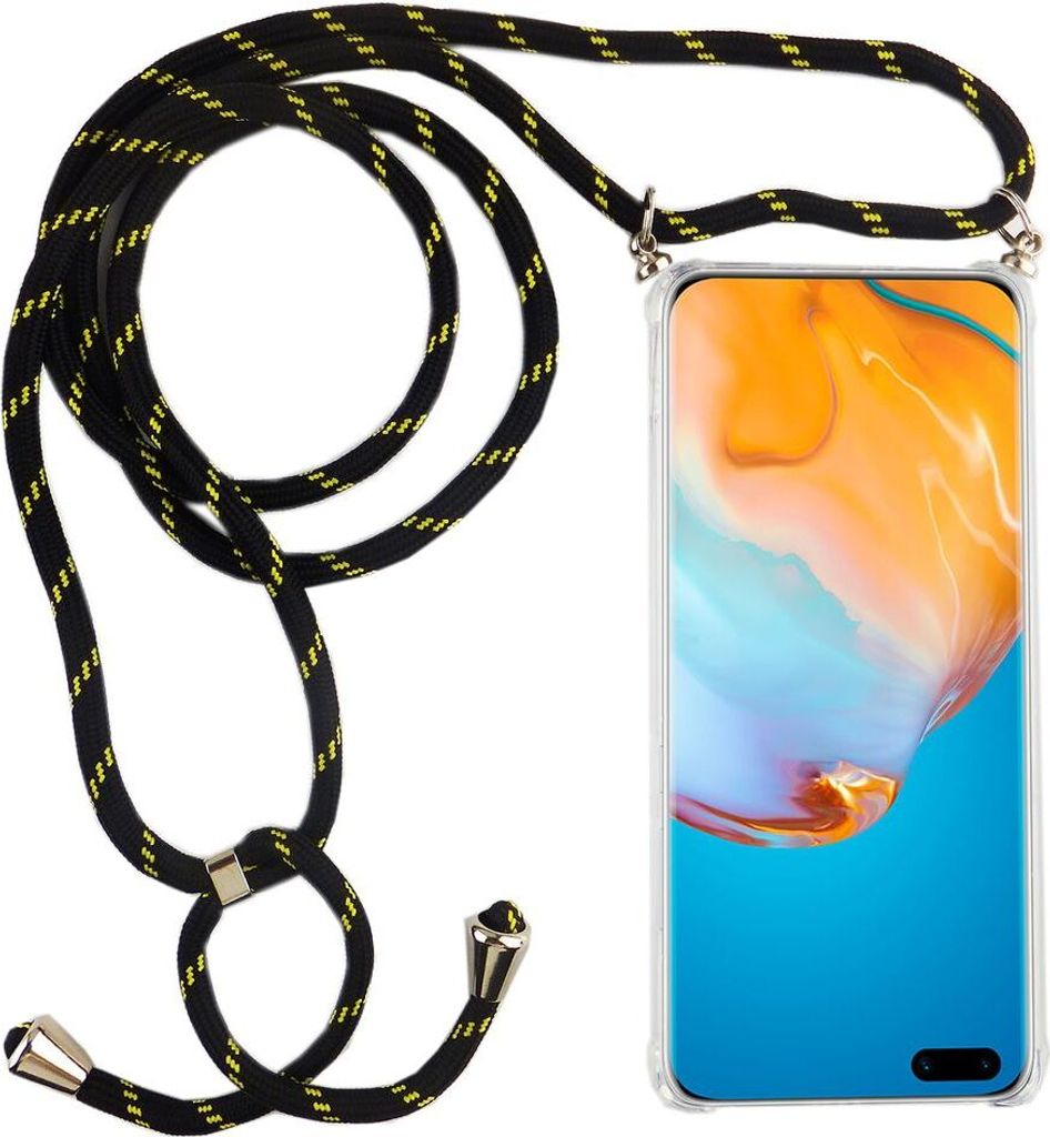 Huawei Case Handykette Hülle Umhänge Tasche Slim Cover Case Handyhülle Kordel Band Case, Für Handy:Huawei P30, Band wählen:Schwarz reflektierend