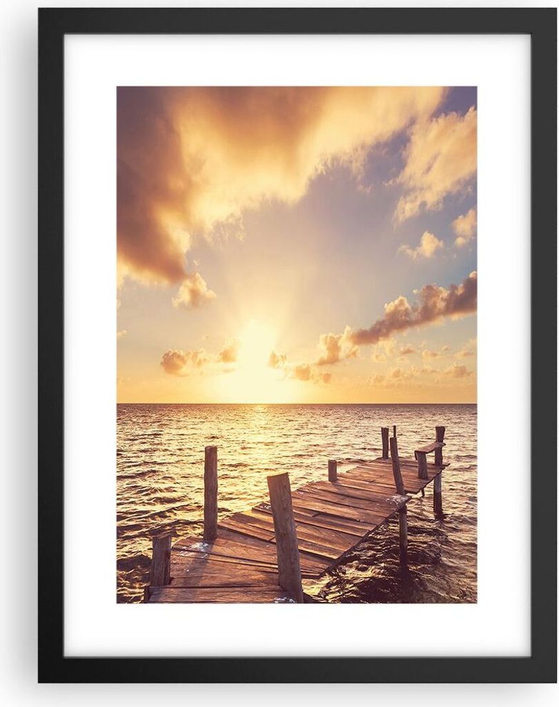 Gerahmtes Poster - Schwarzer Rahmen - Brücke Sonne Ozean - 30x40 cm - Wand Bild - Wanddeko - Wandbilder - Kunstposter - Wandposter - Bilderrahmen ...
