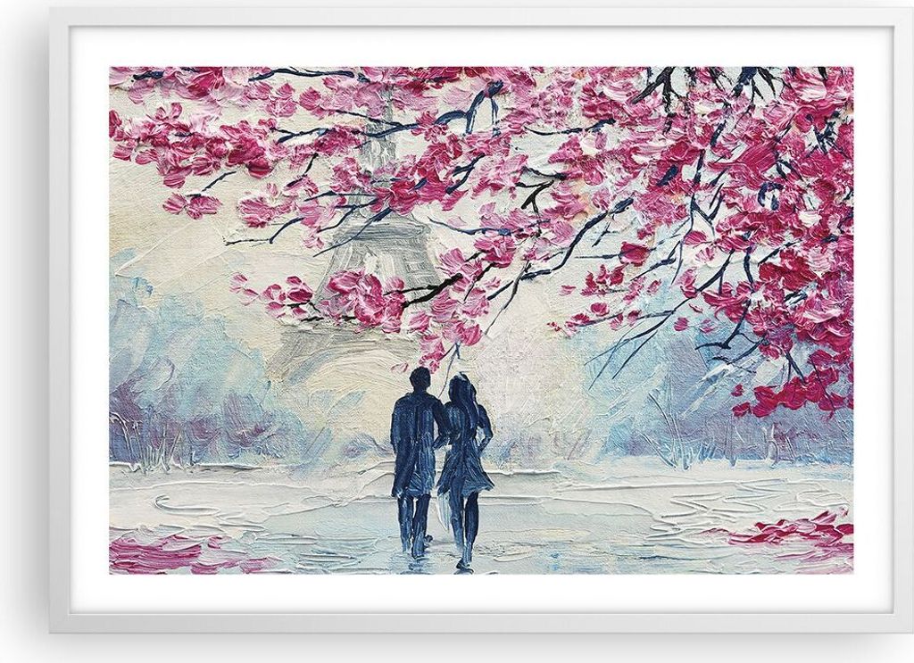 Gerahmtes Poster - Weißer Rahmen - Paar Paris Baum - 70x50 Produktbild 