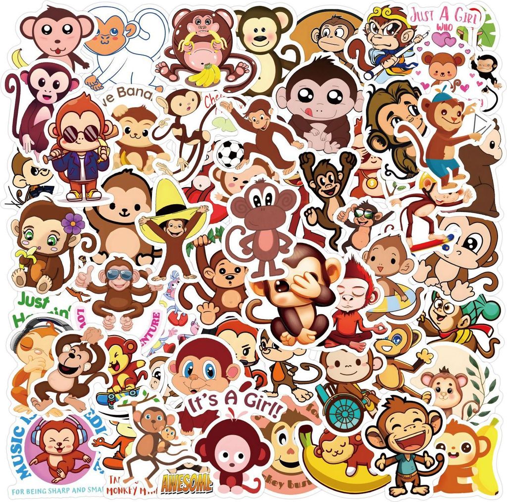 Animal Monkeys Aufkleber, 64 Stück Sticker Kinder Tiere Aufkleber Kinder Wasserfest Lustige Tiermuster Sticker, Für Erwachsene Teenager Mädchen ...
