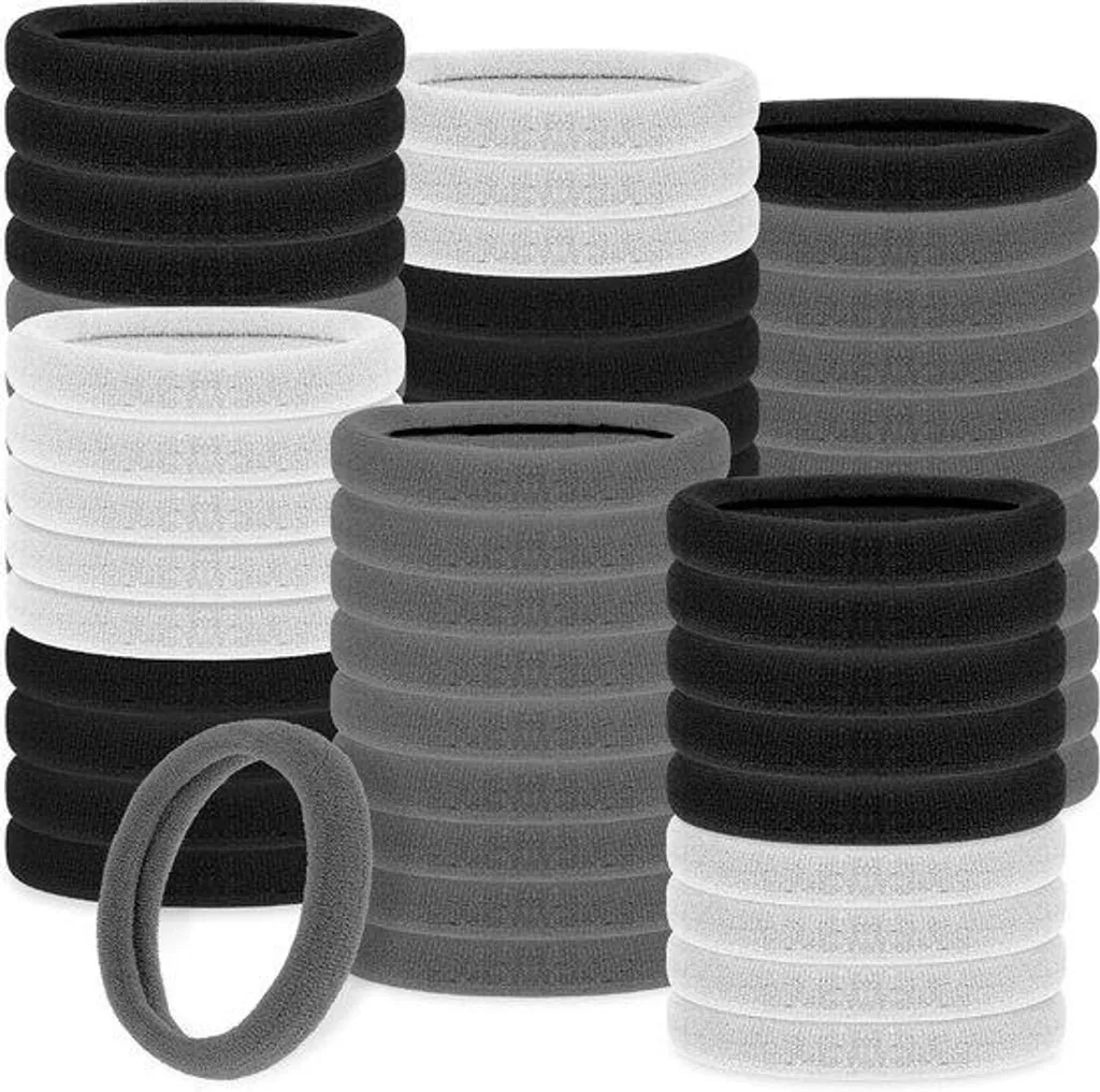 Élastiques cheveux anti-casse lot de 100 noir blanc gris sans attaches