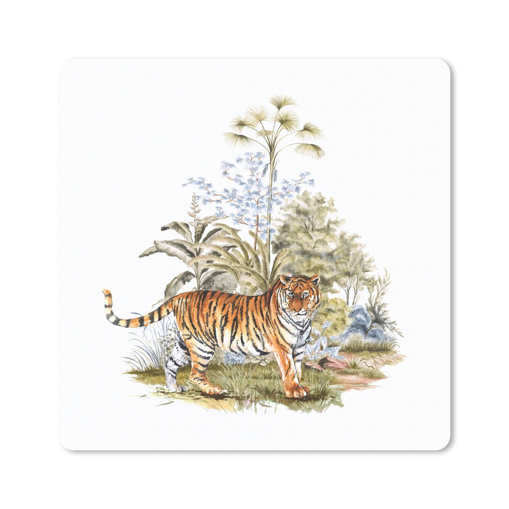 MuchoWow Mauspad Mousepad Tiger - Malerei - Pflanzen 30x30 cm - Mousepads - Maus Mat - Pad - Mausunterlage - Gaming