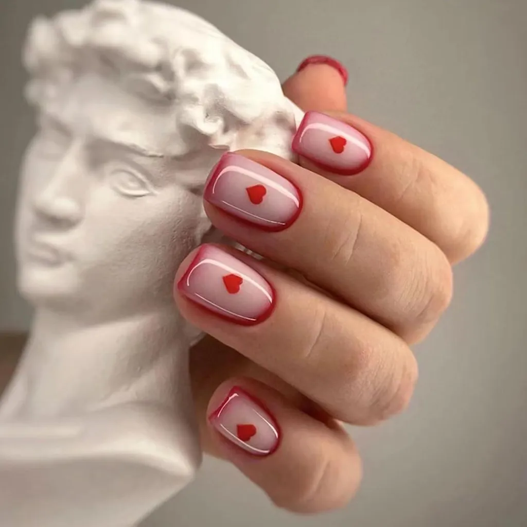 Press on Nails Rouges Forme Ballerine Décor Cœurs - 24 Faux Ongles Chic