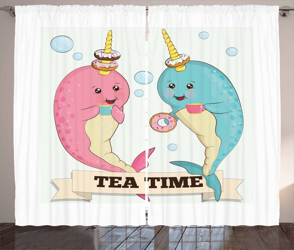 ABAKUHAUS Narwal Rustikaler Vorhang, Tee trinken Wale, Wohnzimmer Universalband Gardinen mit Schlaufen und Haken, 280 x 225 cm, Hellrosa Hellblau B...