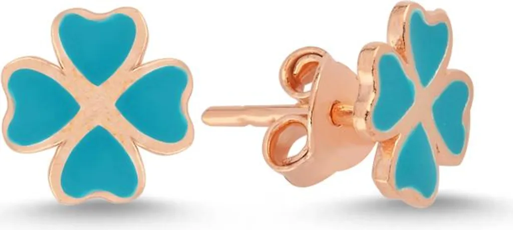 Boucles d'oreilles trèfle bleu turquoise en argent 925 - Bijou porte-bonheur