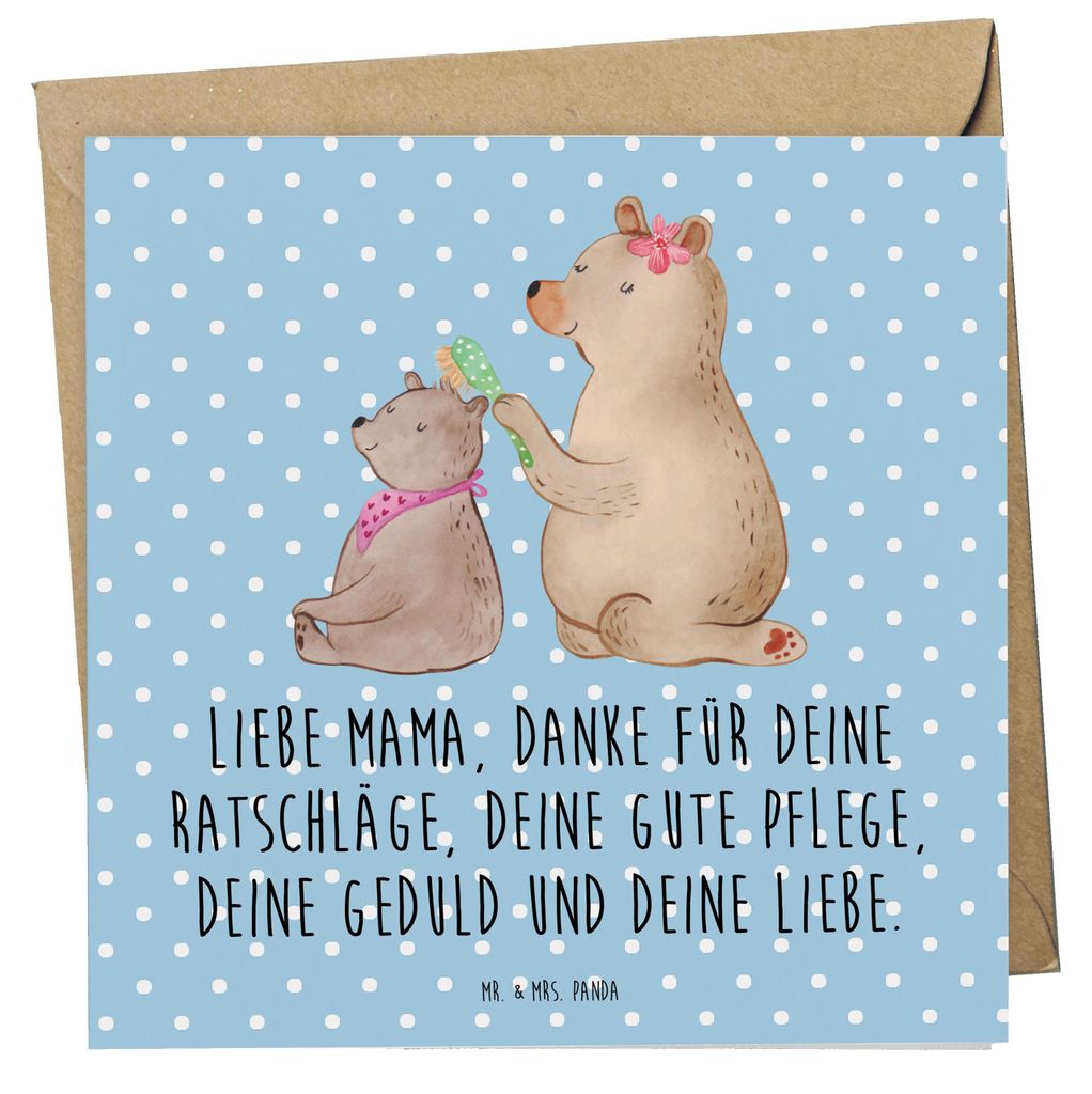 Mr. & Mrs. Panda Glückwunschkarte Bär Kind - Blau Pastell - Geschenk, Klappkarte, Muttertag, Mama, doppelkarte, Grußkarte, Familie, faltkarte, a...