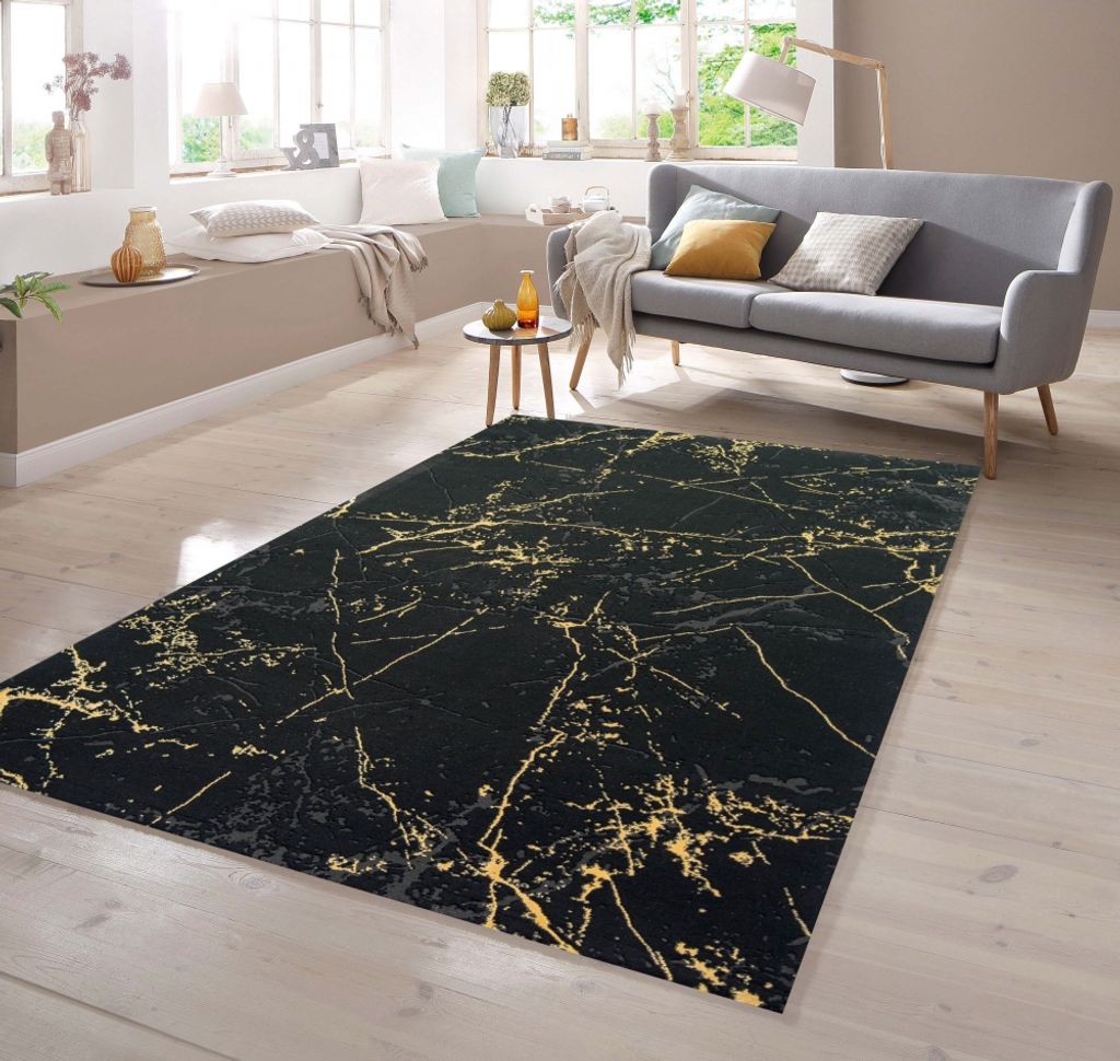 Teppich Marmor schwarz gold Größe in Optik
