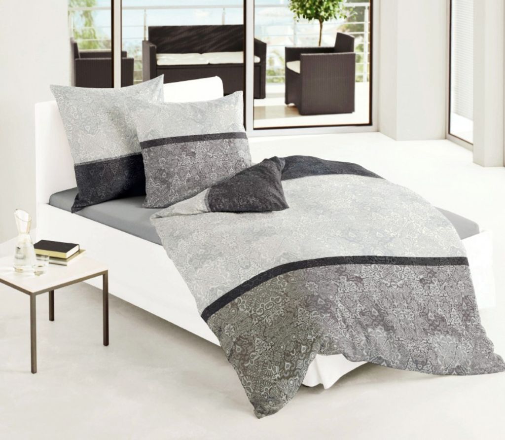 BIERBAUM MAKO SATIN BETTWÄSCHE 155x220cm 2 tlg. SILBER SCHWARZ GRAU RV