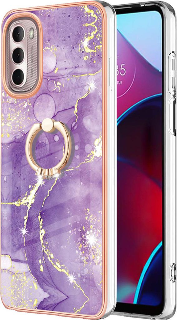 Hülle für Motorola Moto G Stylus 2022 4G Muster TPU Silikon Stoßdämpfer Bumper Schutzhülle mit Ring Ständer Violett