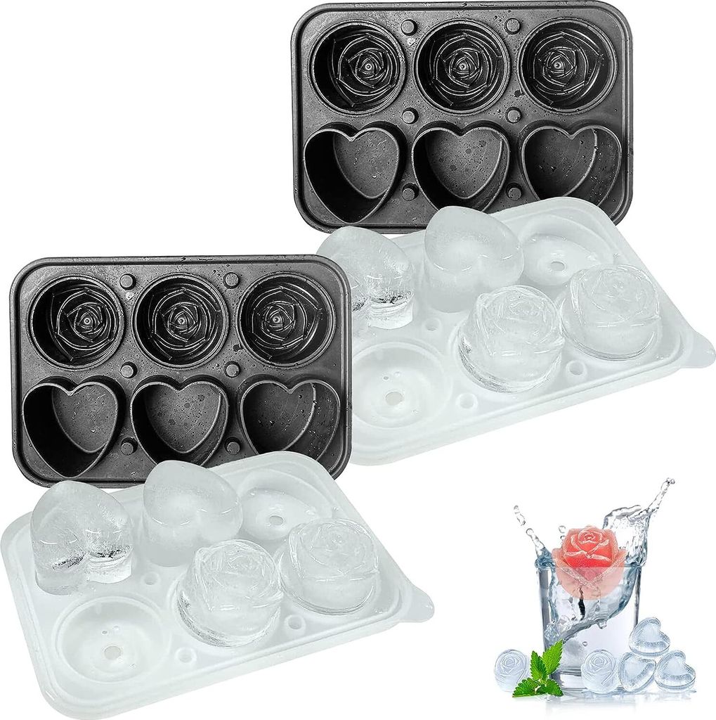 2x Silikon Eiswürfelform mit Deckel, Herzen, perfekt für Whisky, Bier, Cocktails und Getränke, Eiskugelform, auslaufsicherer & vielseitiger Eisw...