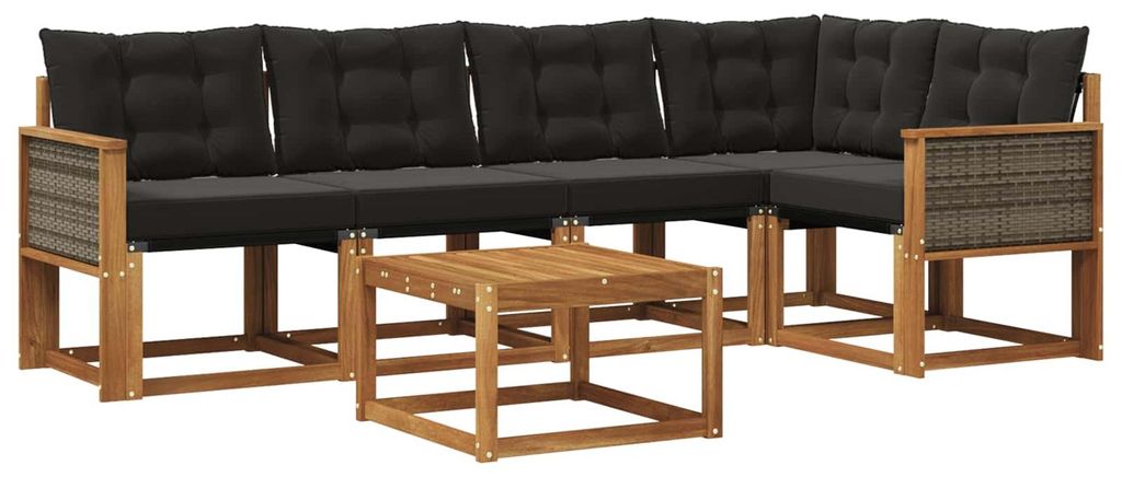 vidaXL Outdoor-Sofagarnitur mit Kissen 6 pcs Natürlich und Schwarz