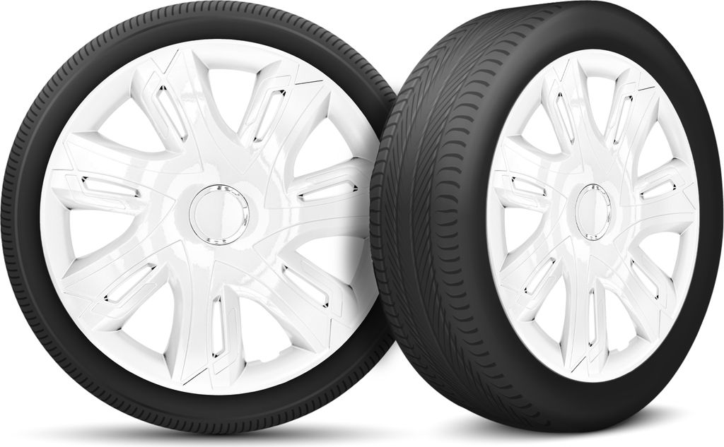 Auto Radkappen Radzierblenden 4er Set passend für alle Stahlfelgen - einstellbarer Sicherungsring - 14 Zoll - Weiß