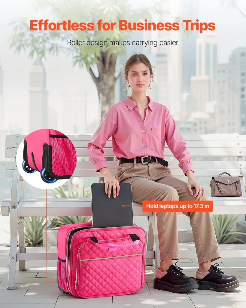 Trolley per Notebook 17.3" Valigetta PC Rosa Imbottita con Ruote - 2
