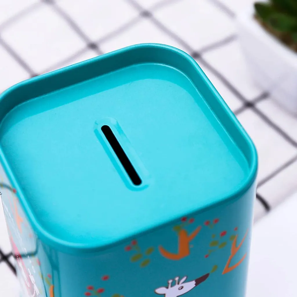 Tirelire carrée en métal - Lot de 4 tirelires cartoon multicolores