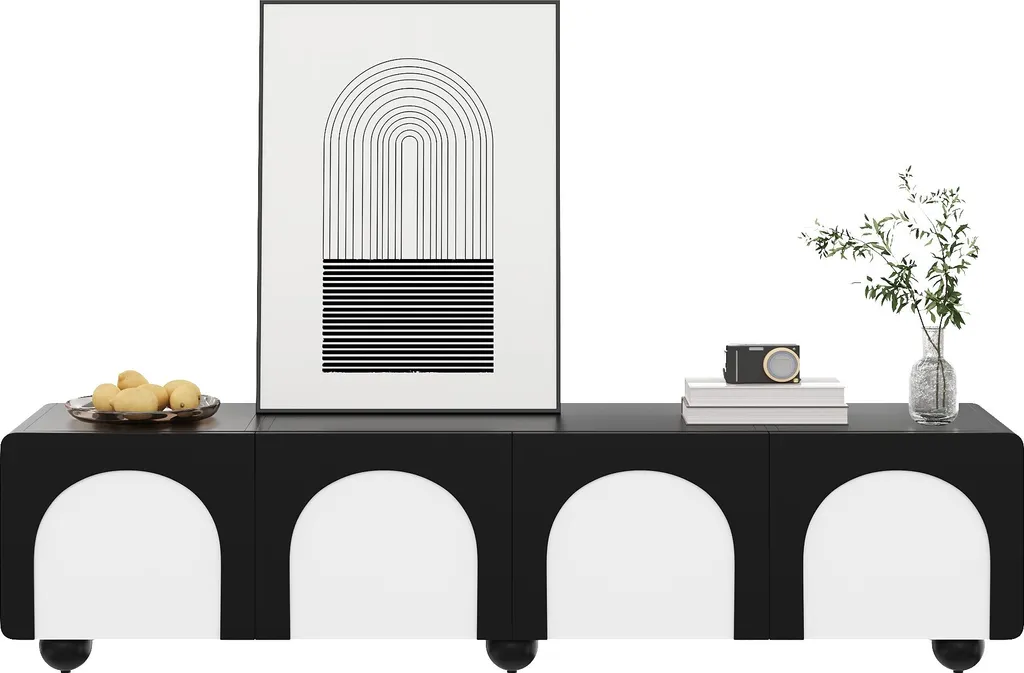 Meuble TV Design Noir et Blanc 180 cm Fortuna Lai avec 2 Portes
