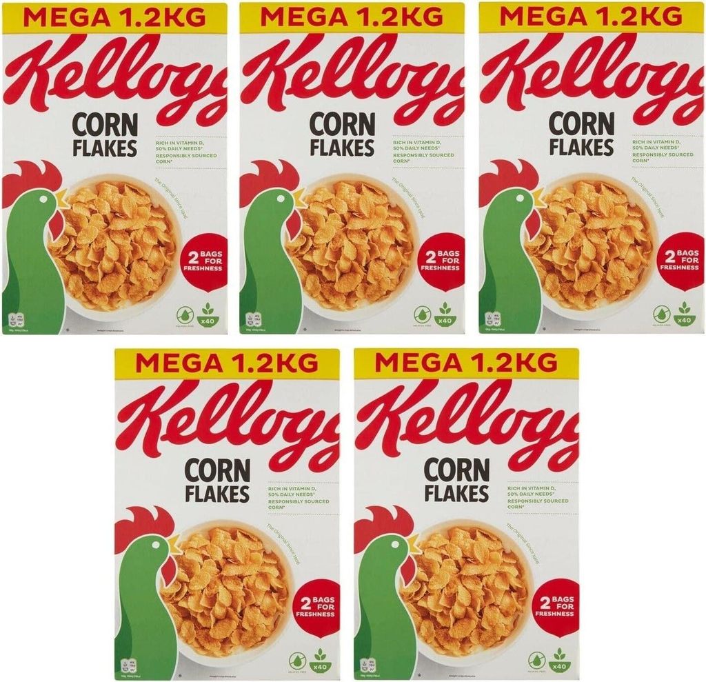 5er-Pack Kellogg's Corn Flakes der knusprige Klassiker Frühstückscerealien 1,2Kg Megapack