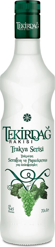 A bottle of Tekirdag Rakisi Raki on a white background.