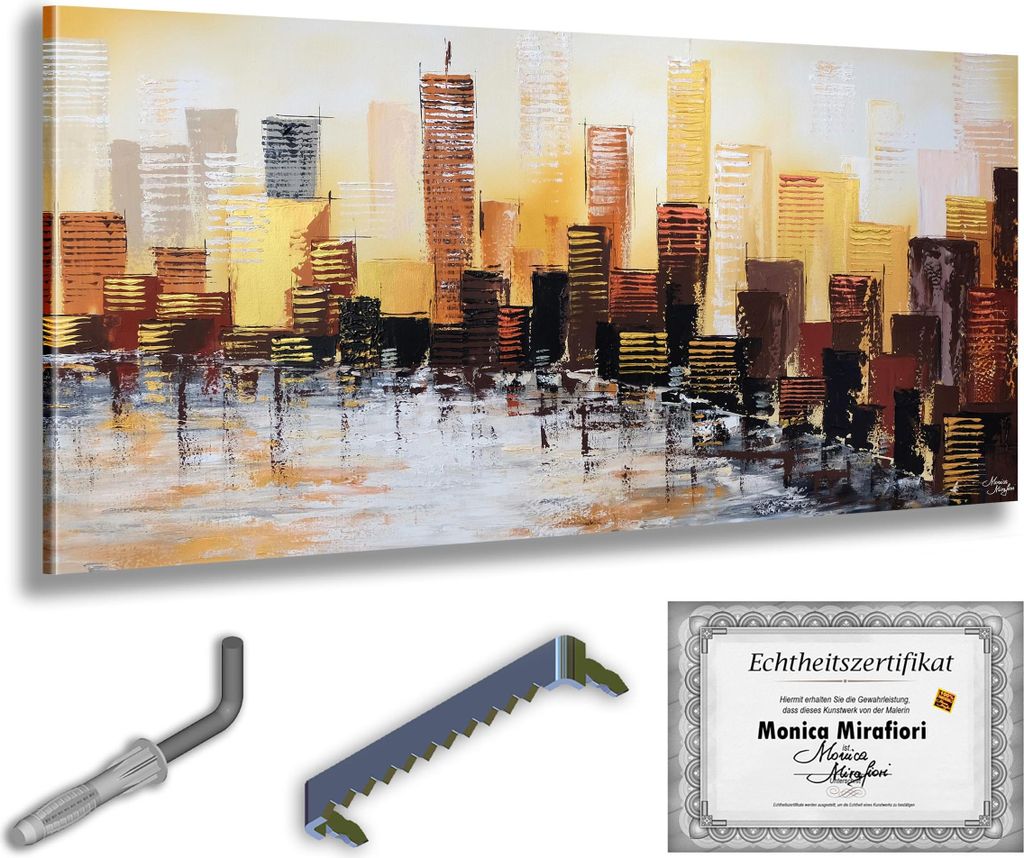 Monica Mirafiori I 100% HANDGEMALT I Gemälde "Big City" I 100x50cm | Gemälde Handgemalt | Acrylgemälde | Sehr Großes Acrylbild I Moderne Kunst ...