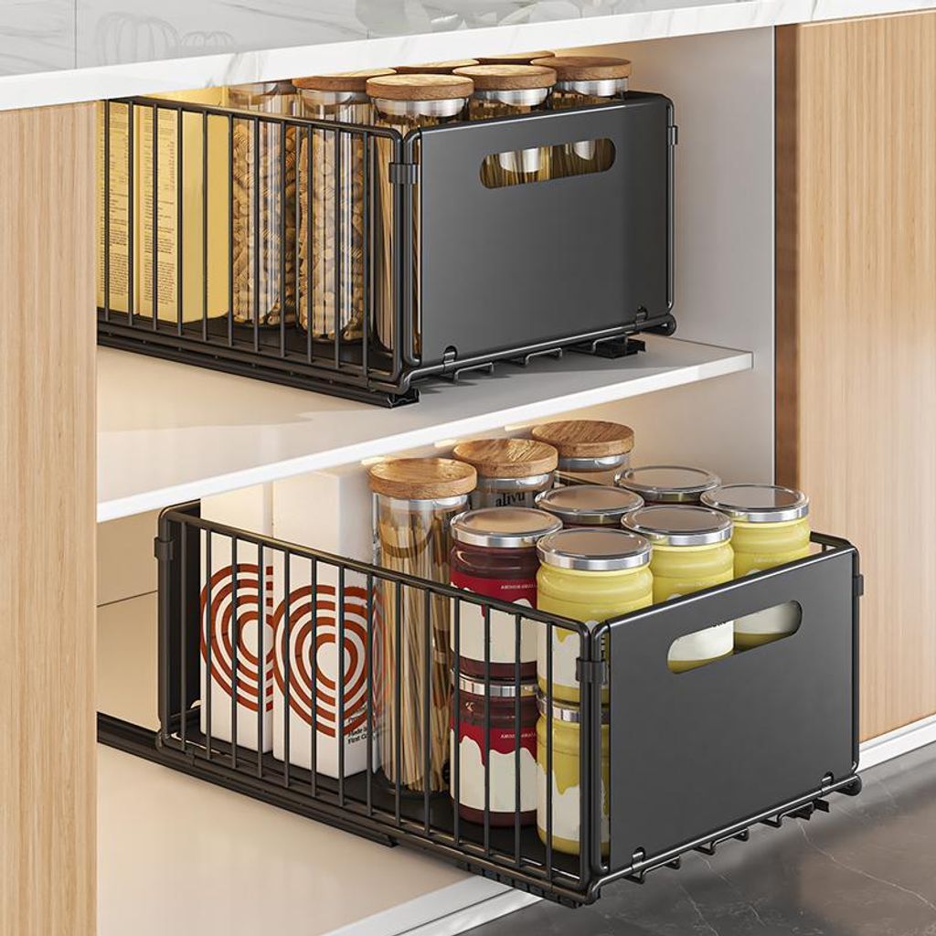 2Pack Groß Metall Spülschrank Organizer,Ausziehbare Schublade Küche, Lagerregal No Drill Schrank Organizer für Küche Cabinet Waschtisch 38x25x...