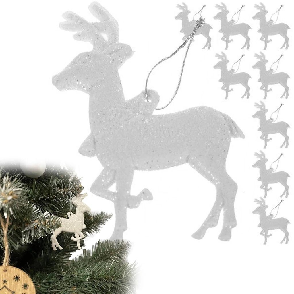 Weihnachtsanhänger Rentier Christbaumschmuck Glitzer Anhänger Baumdeko Weiß 9 Stück