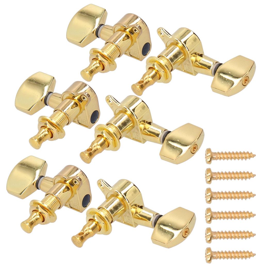 3 linke 3 rechte Gitarrenstimmwirbel Mechaniken Stimmgerät für elektrische Instrumente mit Schraube (Gold)