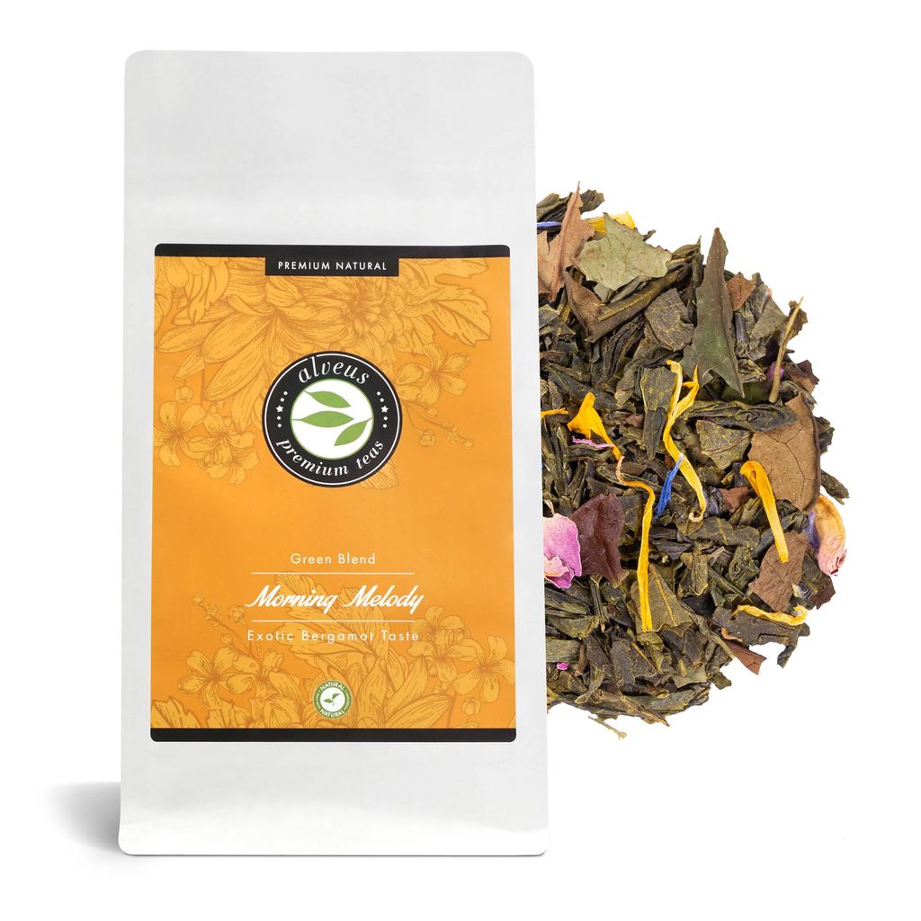 "Morning Melody" Grüner Tee Lose mit Mango Orangen Bergamotte Geschmack, Aromatisierte Teemischung (ca. 40 Tassen) 100 Gramm Tüte von alveus Prem...