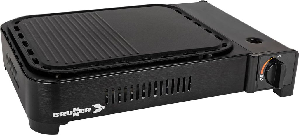 BRUNNER DEVIL MEGAGRILL 3-in-1 Camping-Tischgrill für Gaskartusche, 2200W, Grillplatte+Schmorpfanne