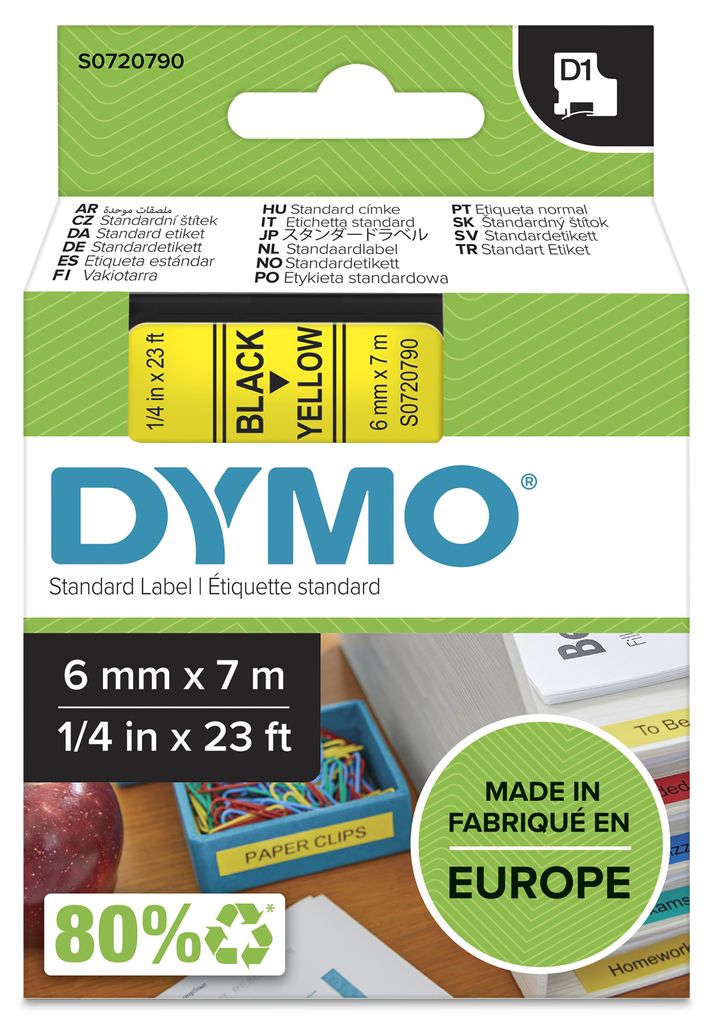 DYMO Original D1-Etikettenband | schwarz auf gelb | 6 mm x Produktbild 