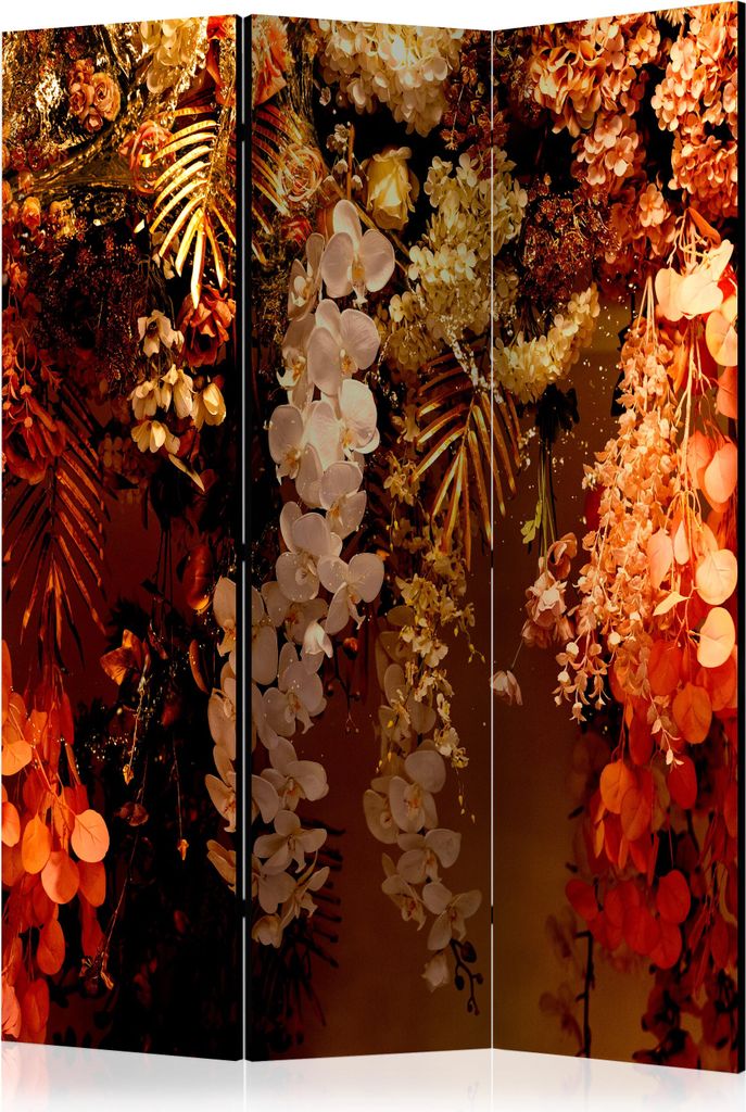Neuheit! Dekorativer Paravent Raumteiler Trennwand Foto-Paravent Spanische Wand XXL BLÄTTER BLUMEN ORCHIDEE 135x172 cm b-C-0955-z-b
