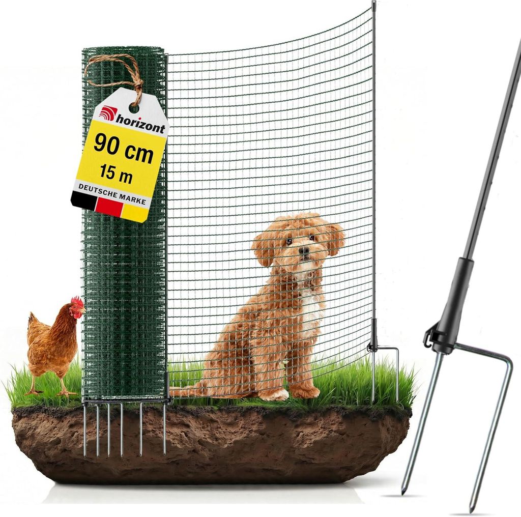 horizont Hundezaun 15 m x 90 cm, 9 Pfähle mit Doppelspitze, Produktbild 