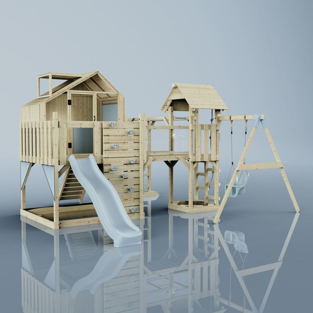 OutdoorToys Spielturm Mille aus Holz in Blau Babyschaukel