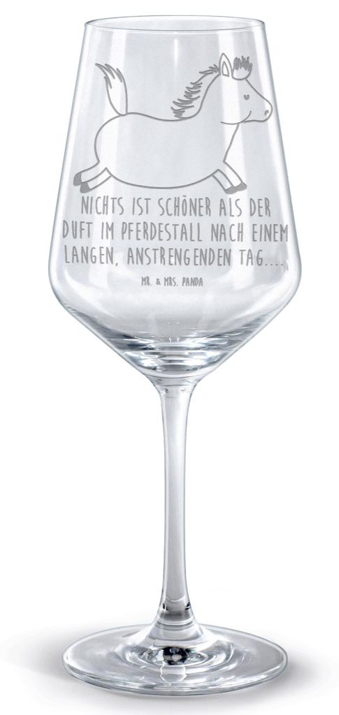 Mr. & Mrs. Panda Rotweinglas mit Gravur Pferd Springen - Transparent - Geschenk, Reiten, Glas Rotwein, Stall, Pferdestall, Bauernhof, Weinglas, fü...
