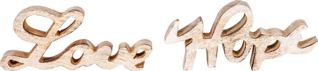 Schriftzug Set Love Hope BxH 14x7cm Braun Mango Holz Natur Deko Aufsteller Liebe