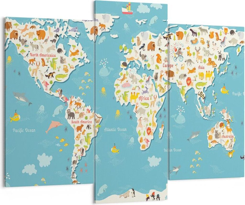 Bild auf Leinwand - Leinwandbild - Geographie Globus Grafik Illustration - 130x100cm - Wand Bild - Wanddeko - Leinwanddruck - Bilder - Kunstdruck -...
