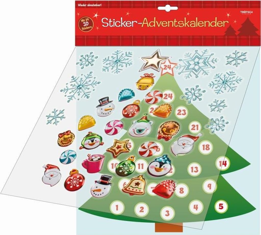 Wiederverwendbarer Sticker-Adventskalender mit Metallic-Effekt für den Weihnachtsbaum