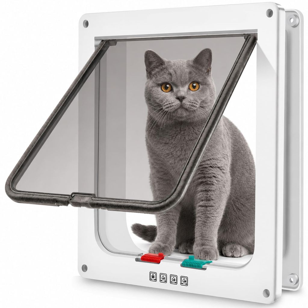 Katzenklappe Katzentür Hundeklappe Eingangskontrolle 4-Wege Verschluss Tür Katze
