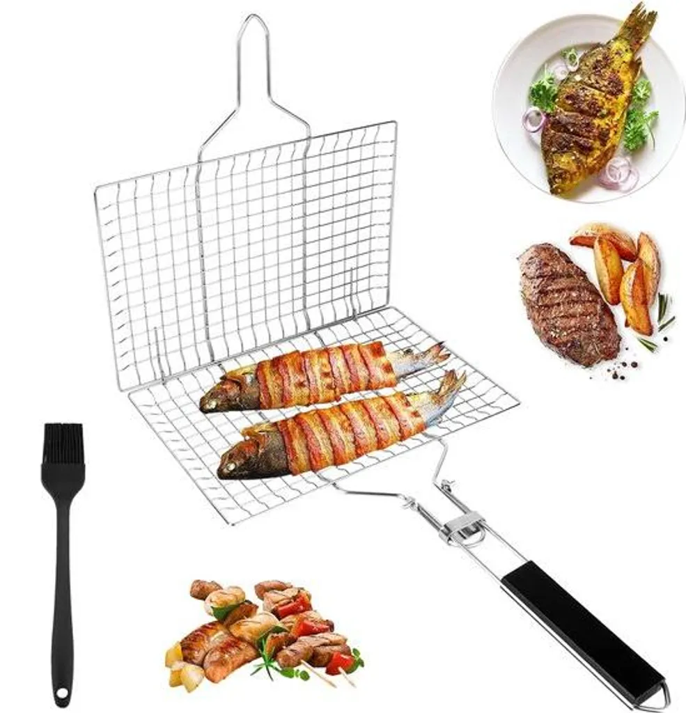 Support à poisson inox pour barbecue idéal pour grillades de légumes