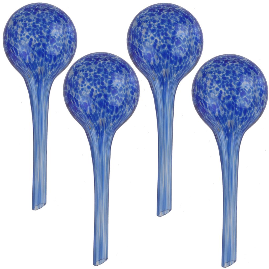 Wasserspender 4 Stück Set aus Glas für Topfpflanzen, Kugel, rund Ø 6 cm Farbe Blau 100 ml modern, häusliche Bedingungen, für töpfe, für blum...