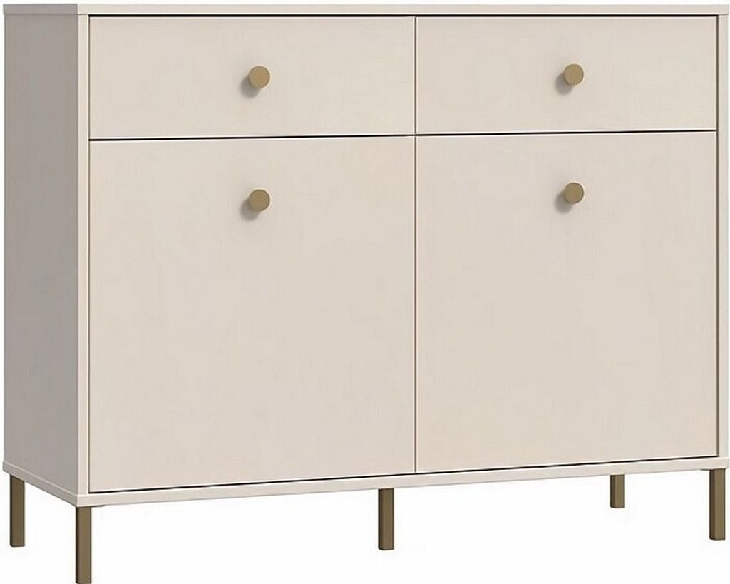 Wohnzimmerschrank Salvatrice Kommode 114X90X42 Cm 2 Türen 2 Schubladen Beige